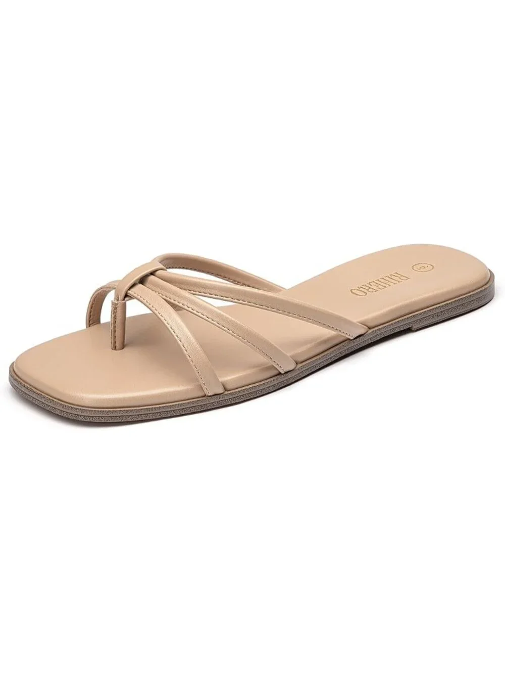 Women's Natural Summer Comfortable Slip On Square Toe Flat Sandals For Beach